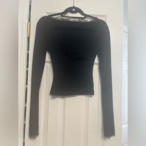Commense Black Lace Detail Long Sleeve Top